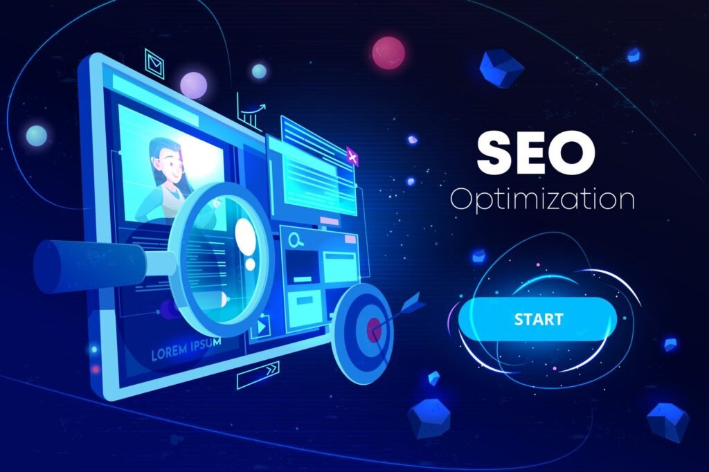 Performance marketing freelancer in Ernakulam – SEO optimization illustration with magnifying glass and target