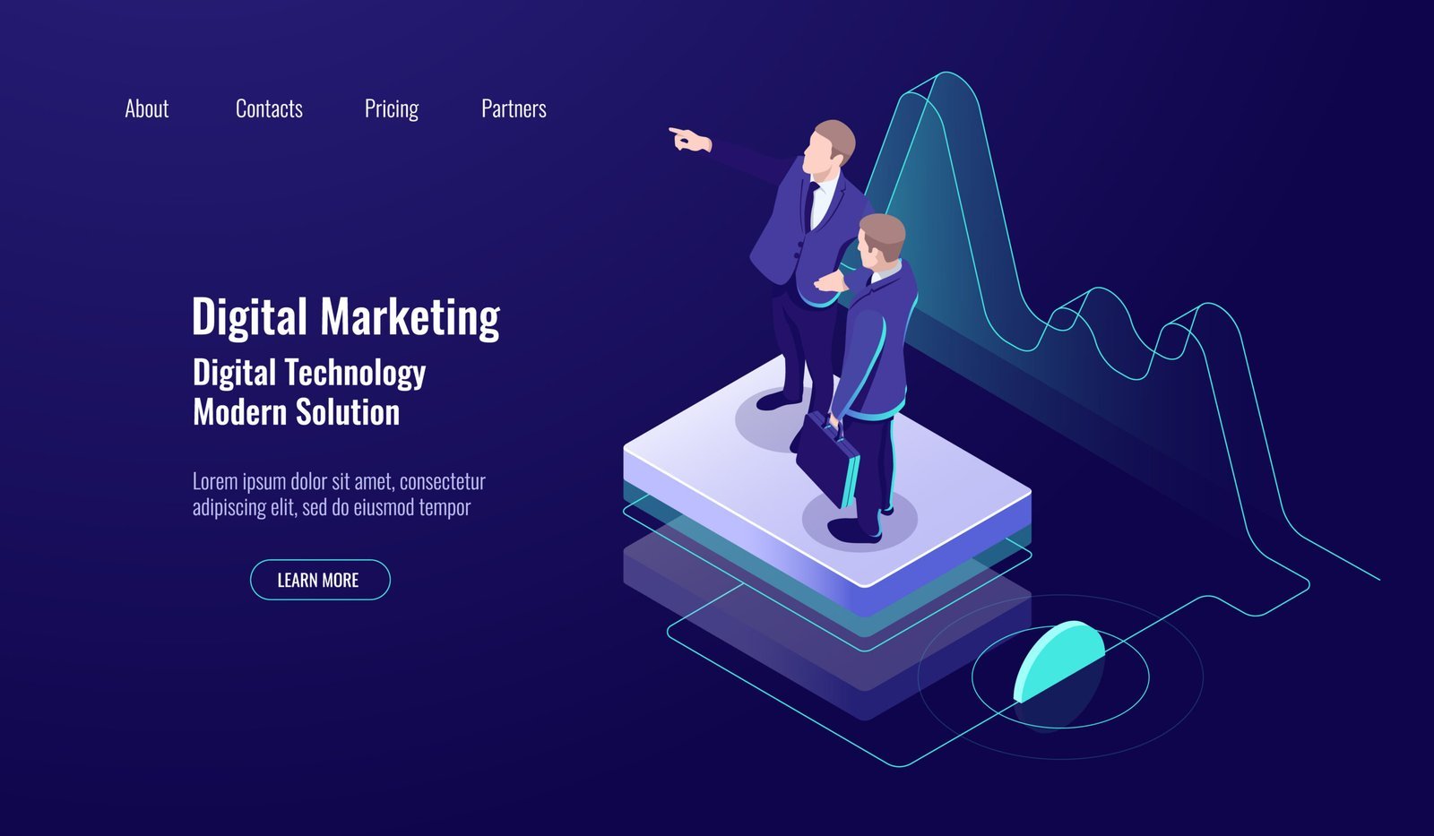 Performance marketing freelancer in Ernakulam – digital marketing illustration of two businessmen viewing analytics graph