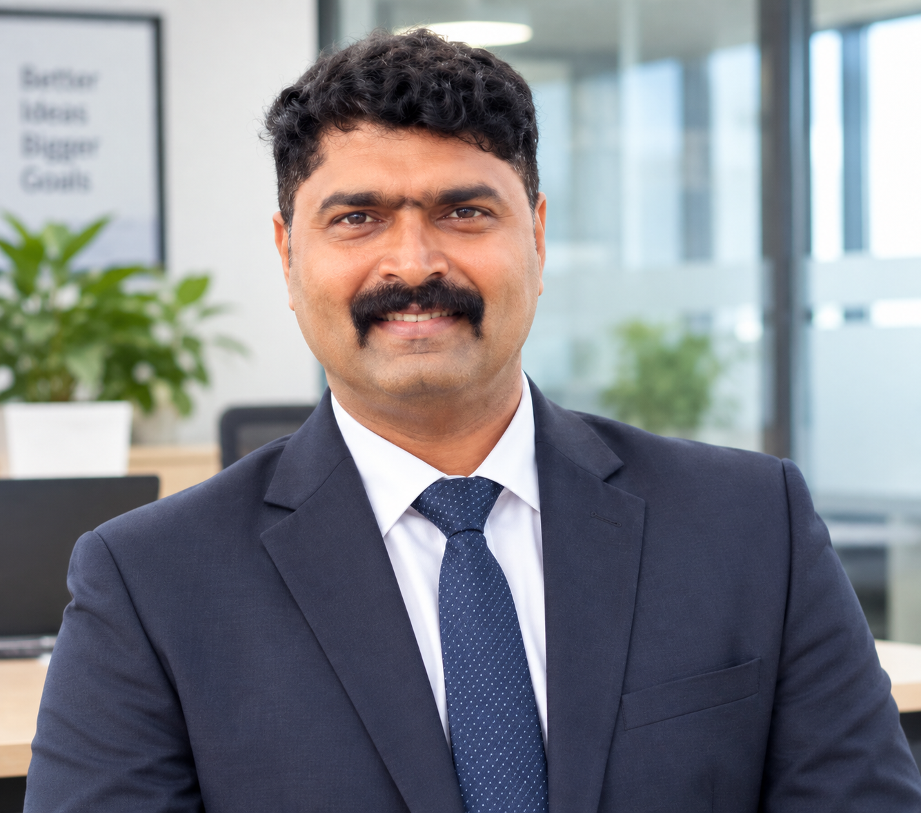 Performance marketing freelancer in Ernakulam – client testimonial, smiling businessman in navy suit